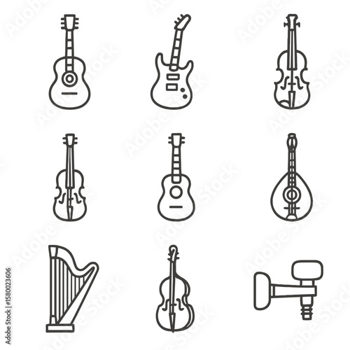 Acoustic vector string instrument guitar double tuning peg ukulele icons violin icon
