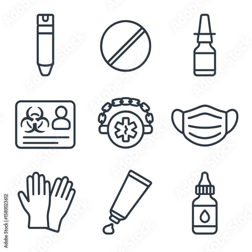 Medic sterile alert icon drops kit vector mask nasal allergy eye pill