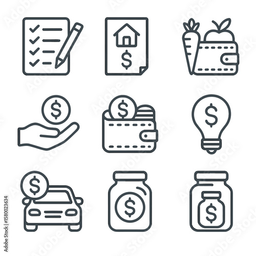 Budget rent expenses allowance icon family shopping icons list savings utility car