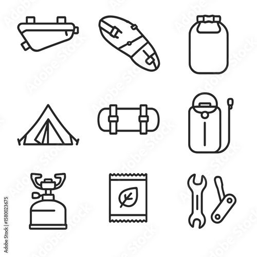 Ultralight seat dry handlebar icon vector tent bikepacking minimal gear sack tool