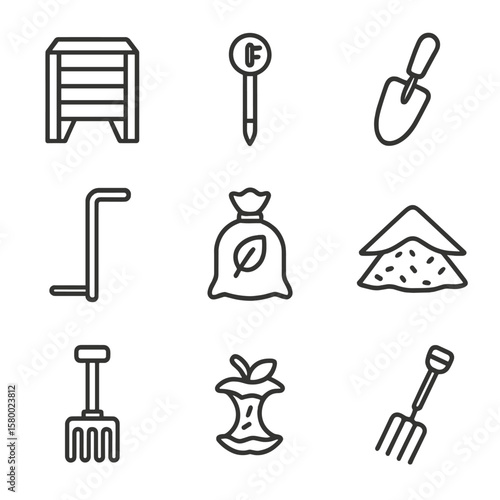 Shredding bin scoop tools icons turning fork icon compost aerator composting vector