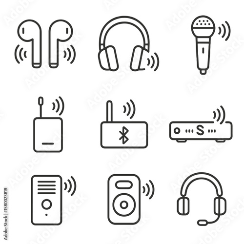 Portable icons vector earbuds headset headphones icon intercom bluetooth audio wireless