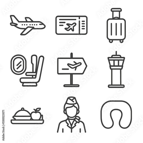 Icon icons cabin tower gate window seat luggage vector departure travel air