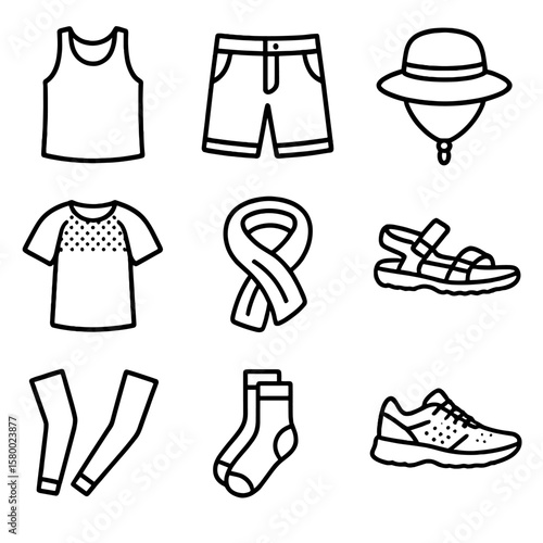 Summer icon top breathable mesh socks shirt gear lightweight scarf vector hiking