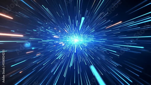 Dynamic blue light burst with streaks creating a sense of speed and energy in a cosmic background