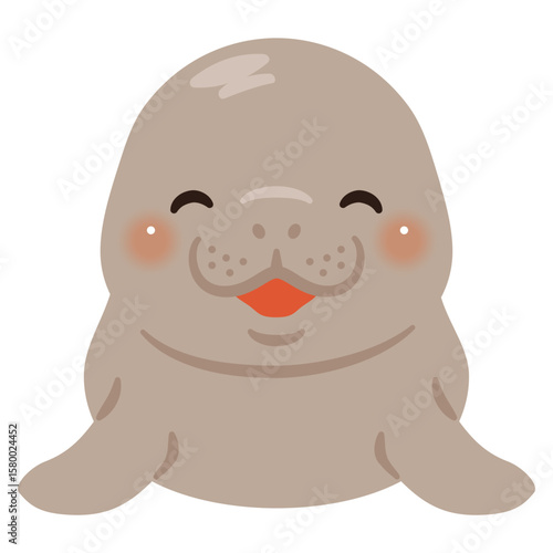 正面から見た笑顔のジュゴンのイラスト