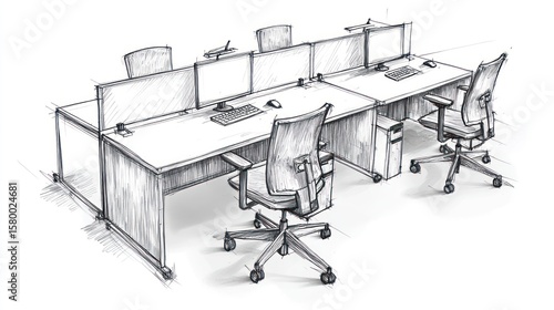 Office workstation design sketch.