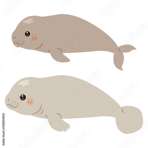 ジュゴンとマナティの横向きイラストセット
