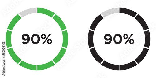 Loading circles and progress circles from 0 to 100 percent. loading bar circle. solid and line icon set. vector illustration. eps file.