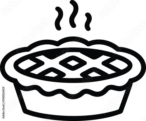 Hot Apple Pie – Line Art Vector of Fresh Baked Pie with Steam