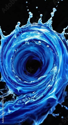 Abstract water vortex swirling with splashes against dark background liquid motion