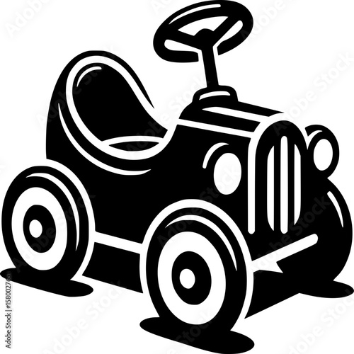 Playful Pedal Car Icon: A classic black pedal car illustration, evoking childhood joy and imaginative play. Its simple lines and retro design celebrate nostalgia. 