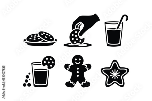 Cookie dipping and gingerbread man with star cookie and drinks cookies hand