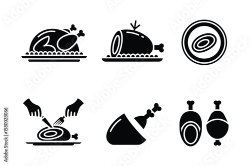 Roasted poultry and meat icons roasted chicken roasted turkey