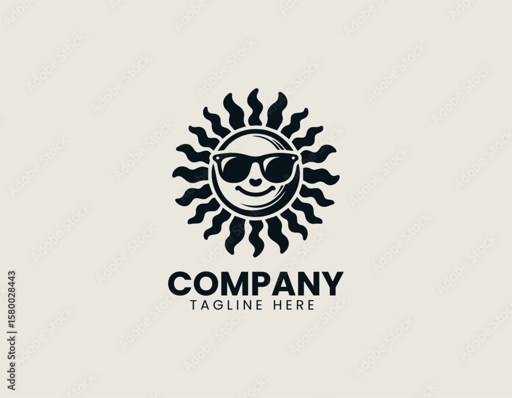Fototapeta premium Vibrant Summer Bank Holiday Sun with Sunglasses Relaxing Vacation Vector Logo Design