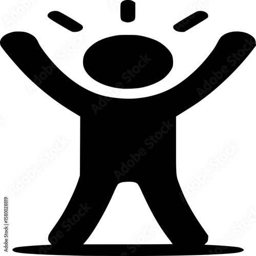 Joyful Silhouette: A minimalist illustration of an individual rejoicing with arms triumphantly raised, symbolizing positivity and elation. 