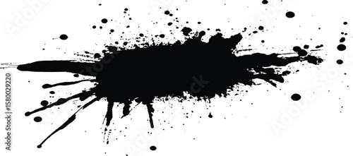 Black paint splash on a light background with droplets and textures Copy Space. Abstract black in splash, paint, brush strokes, stain grunge isolated on white and transparent background,