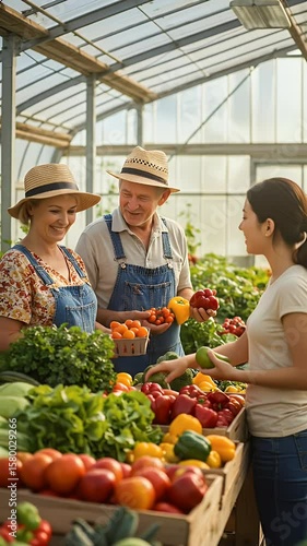 Wallpaper Mural Farmers Offering Colorful Vegetables at Market in Greenhouse Torontodigital.ca