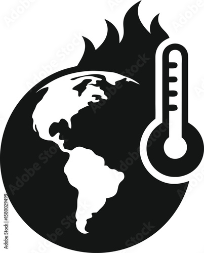 Global warming illustration with earth and thermometer showing rising temperature