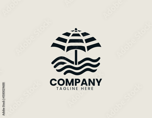 Relaxing Summer Bank Holiday Beach Umbrella Waves Vacation Vector Logo Design