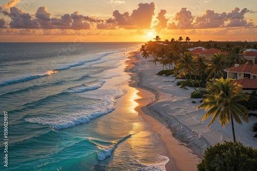Stunning Sunset Panorama Over Punta Cana Tropical Beaches
