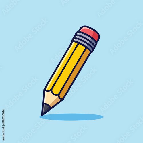 Classic yellow pencil with pink eraser in cartoon style. Great for educational themes, art kits, or school supply designs.

