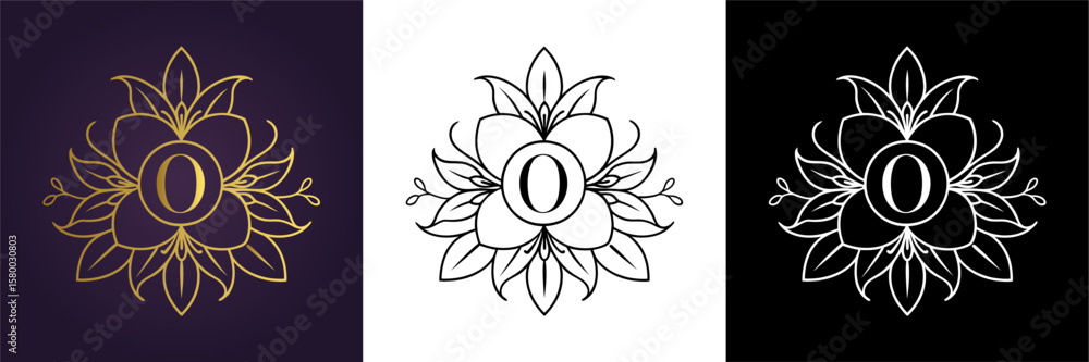 Fototapeta premium Letter O Luxury Floral Monogram Logo Template (17)