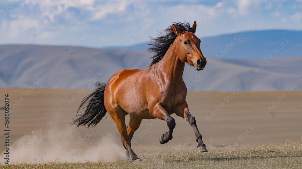 Obraz premium horse gallops across an open plain