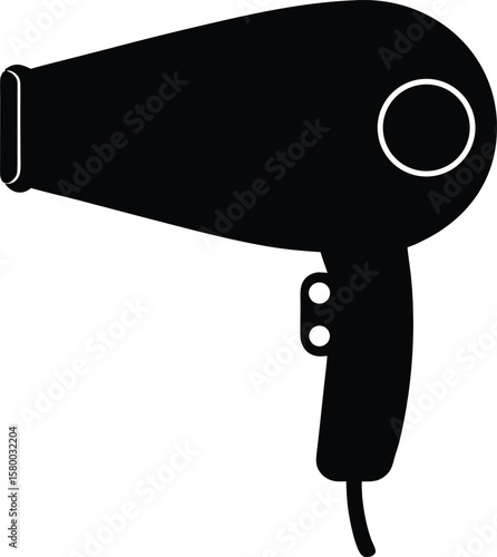 A black silhouette of a pistol next to an isolated black hairdryer