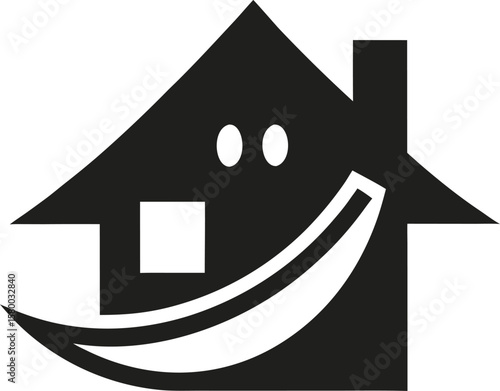 Happy Home Cozy House with Hammock Icon Illustration