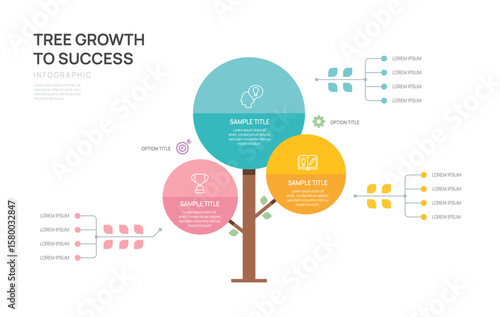 Tree of Success business infographic growth strategy steps, timeline template.