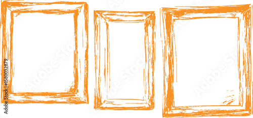 Set orange square grunge frame on a transparent background. Frame is drawn with brush strokes on white background. Vector orange square grunge frame on a transparent background.	