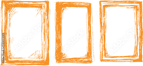 Vector orange square grunge frame on a transparent background.	Frame is drawn with brush strokes on white background. 
