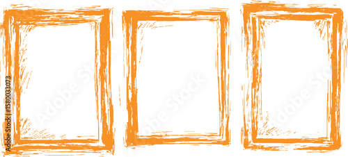 Vector orange square grunge frame on a transparent background.	Frame is drawn with brush strokes on white background. 
