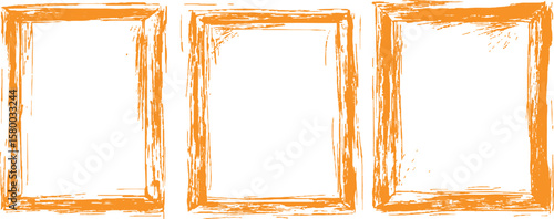 Vector orange square grunge frame on a transparent background.	Frame is drawn with brush strokes on white background. 