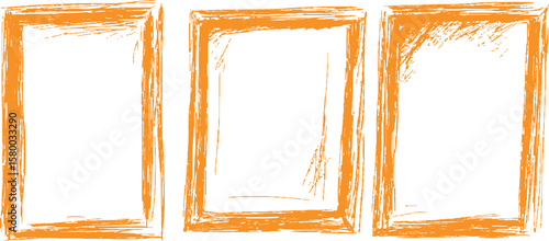 Vector orange square grunge frame on a transparent background.	Frame is drawn with brush strokes on white background. 