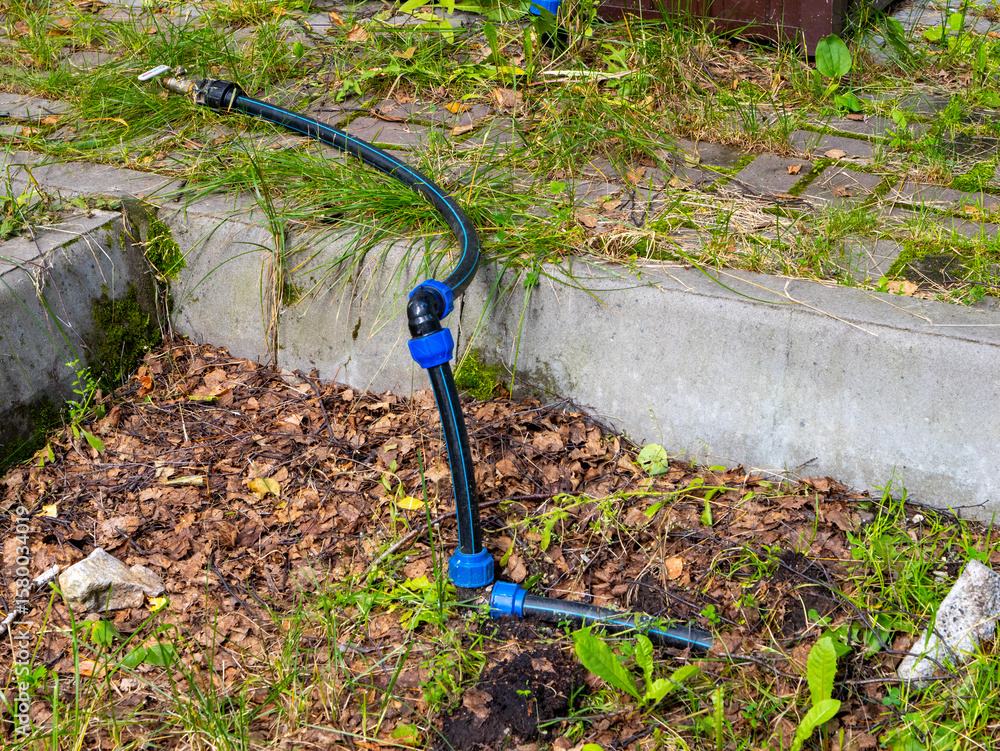 Naklejka premium Garden water pipe connection outdoors