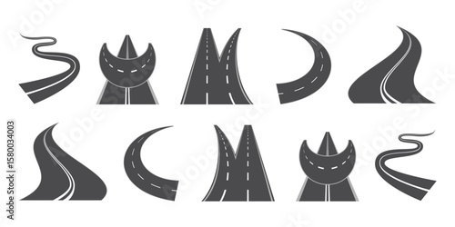 Straight and winding road road. Seamless asphalt roads template. Highway or roadway background. Vector illustration.