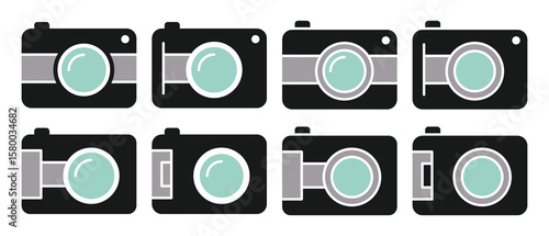 Camera icon set. Photo, video camera icons set. Photographic isolated icon. Photo camera sign. Vector illustration