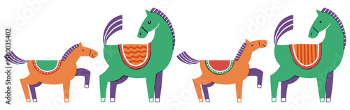 Year of the Horse New Year's Card Illustration Set (Parent and Child Horses)