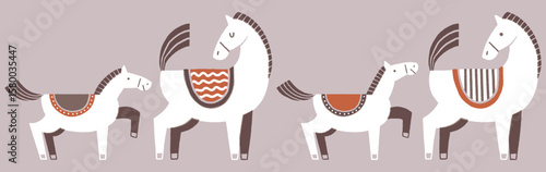 Scandinavian Style Parent and Child Horses – Year of the Horse Illustration (Vector)