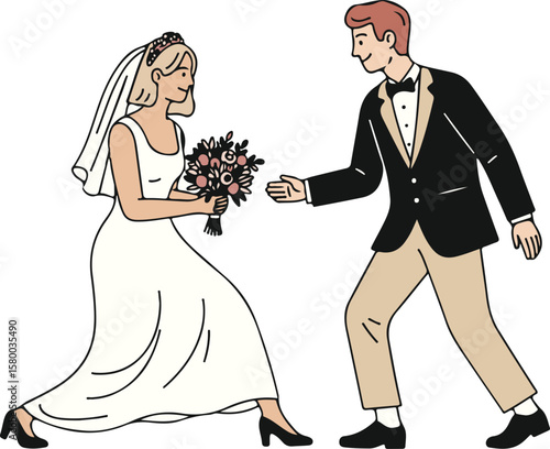  wedding illustration Bride and groom holding hands leading couple wedding celebration the bride and groom's position	
