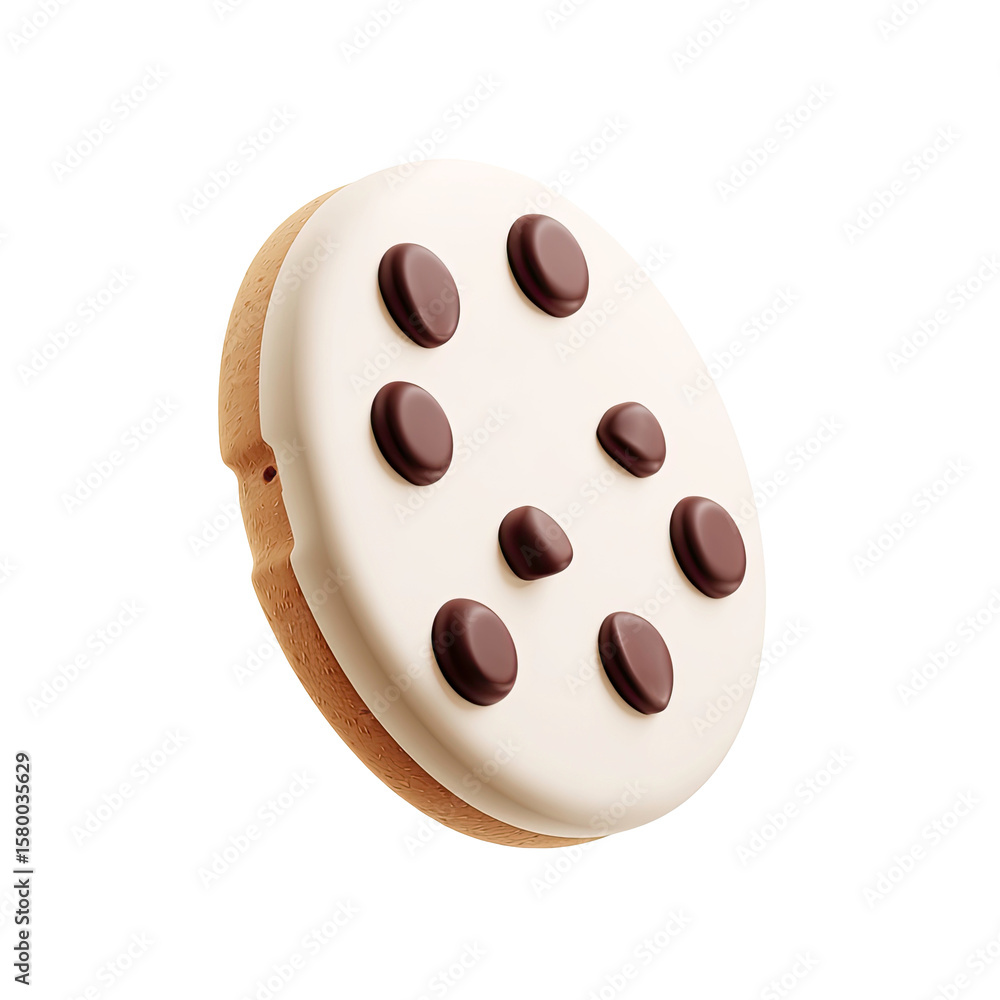 Fototapeta premium Cartoon Chocolate Chip Cookie with White Icing on transparent background