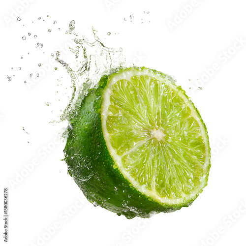 Fresh Lime Slice with Splash Isolated on White
