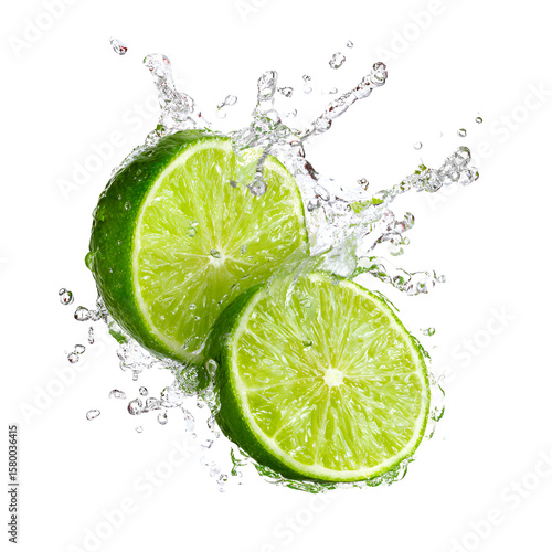 Fresh Lime Slice with Splash Isolated on White