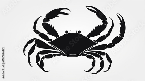 Silhouette of a crab with raised claws, presented against a light background.