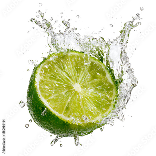 Fresh Lime Slice with Splash Isolated on White