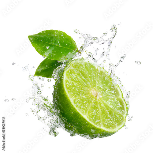 Fresh Lime Slice with Splash Isolated on White