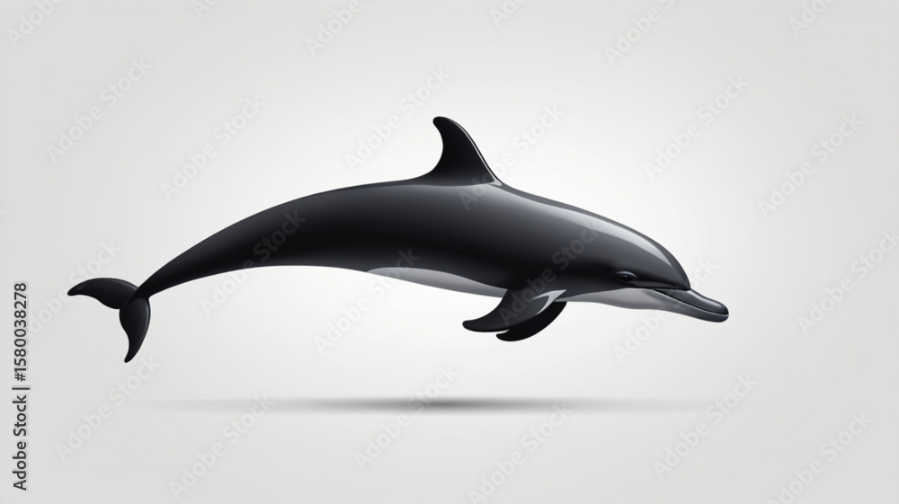 Obraz premium A sleek dolphin swims in the air, its dark body contrasting against a light background.