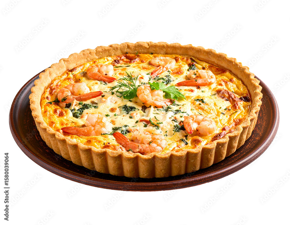 Freshly Prepared Seafood Quiche with Organic Garnish Freshly Prepared Seafood Quiche with Organic Garnish